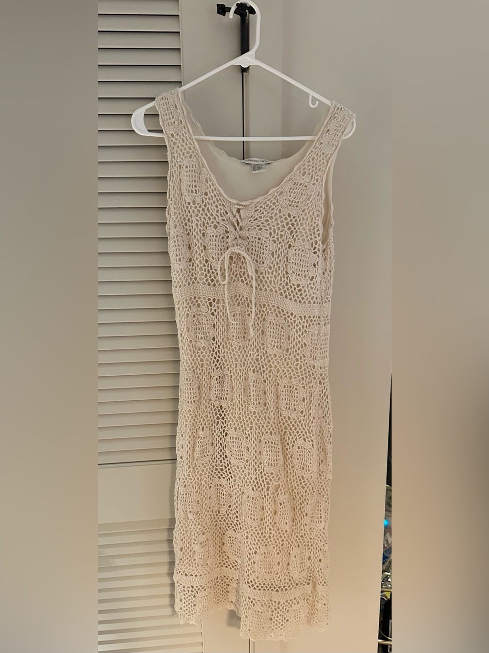 Vintage Newport News Cream Crochet Knit Maxi Dress Boho Y2K M